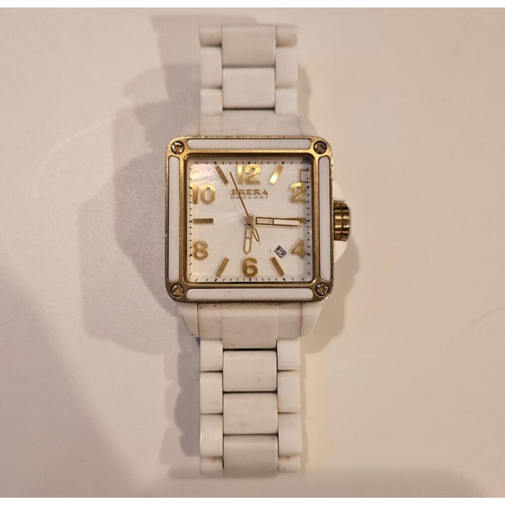 Brera Orologi Stella Mother of Pearl White Ceramic Gold Square Face Ladies Watch
